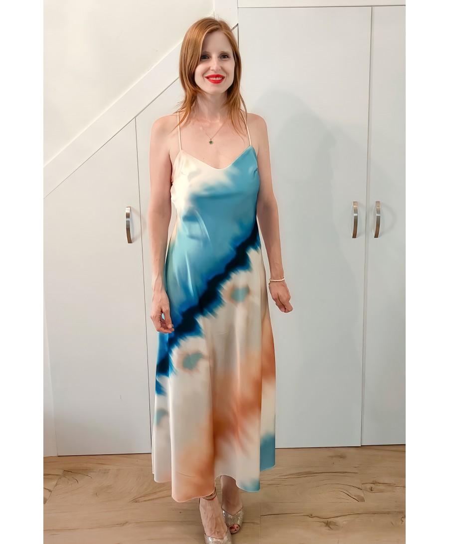 Vestido lencero tie dye beige/azul