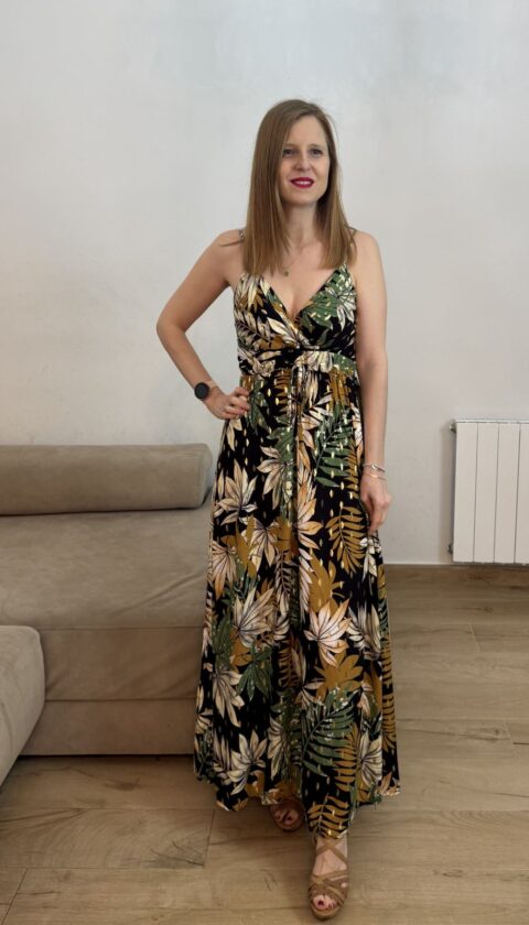 vestido largo estampado tropical