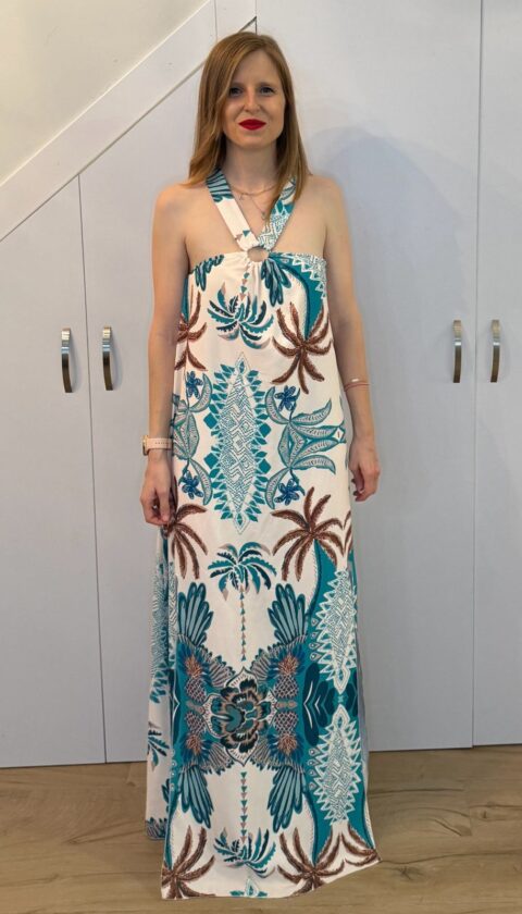 vestido azul turquesa